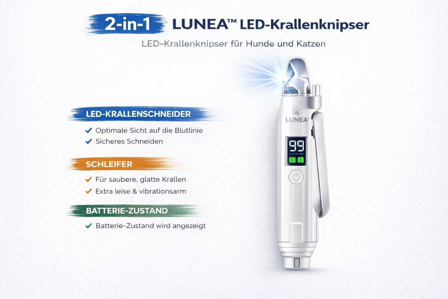 LUNEA™ 2-in-1 LED Krallenknipser – sicher & stressfrei schneiden