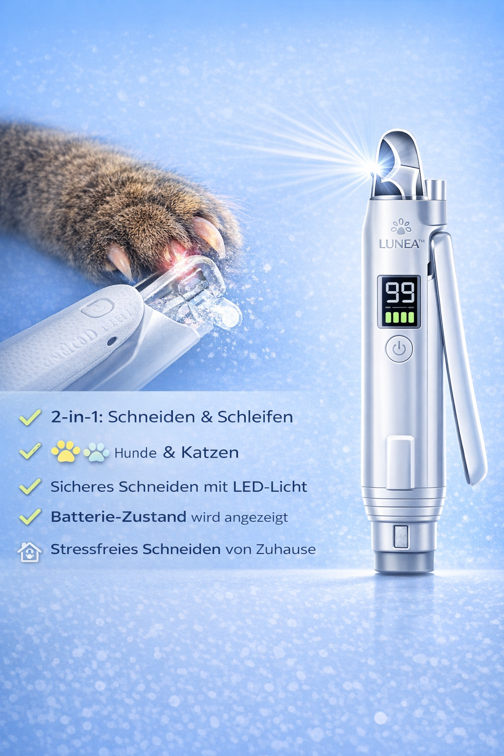LUNEA™ 2-in-1 LED Krallenknipser – sicher & stressfrei schneiden